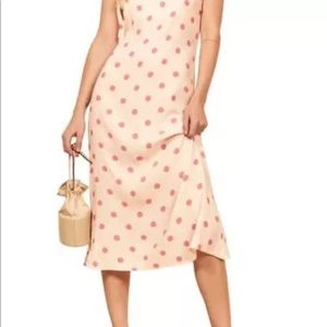 Reformation Jade Dot Print Tie Shoulder Dress